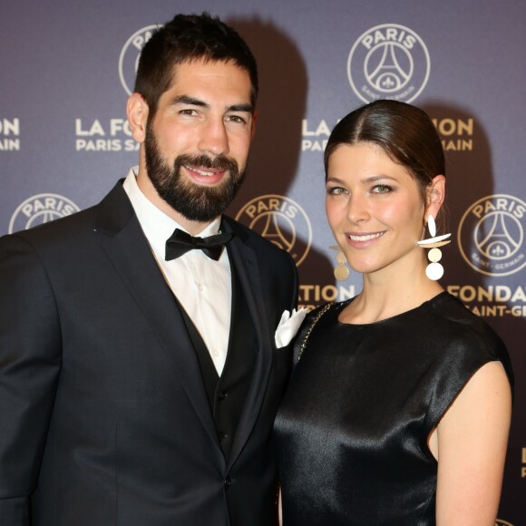 Exclusif - Nikola Karabatic et sa femme Géraldine Pillet - Dîner de gala au profit de la Fondation PSG au Parc des Princes à Paris le 16 mai 2017.