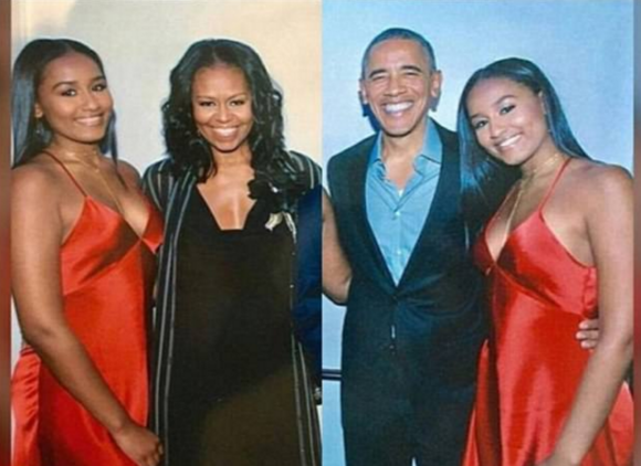 Sacha Obama et ses parents Michelle et Barack, lors de son 16e anniversaire - Photo publiée sur Twitter puis reprise par le DailyMail. datée du 10 juin 2017
