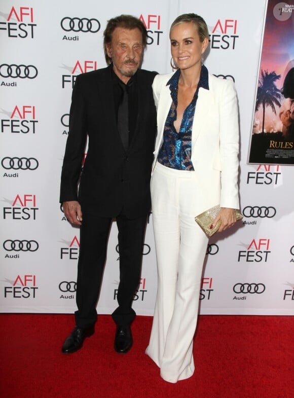 Johnny Hallyday et sa femme Laeticia Hallyday à la première de "Rules Don't Apply" à Los Angeles, le 10 novembre 2016.