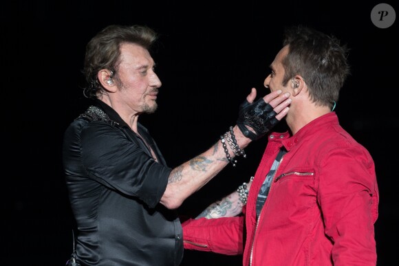 Exclusif - David Hallyday - Johnny Hallyday en concert au POPB de Bercy a Paris - Jour 2 de la tournee "Born Rocker Tour". Le 15 juin 2013.