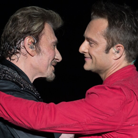 Exclusif - David Hallyday - Johnny Hallyday en concert au POPB de Bercy a Paris - Jour 2 de la tournee "Born Rocker Tour". Le 15 juin 2013.