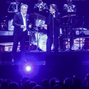 Exclusif - Eddy Mitchell, Johnny Hallyday et Jacques Dutronc au Premier concert "Les Vieilles Canailles" au stade Pierre Mauroy à Lille. Le trio sera en concert à Paris à l'Accorhotels Arena Popb Bercy le 24 juin, et sera retransmis en direct sur TF1 en Prime Time. Lille, le 10 juin 2017 © Andre.D / Bestimage