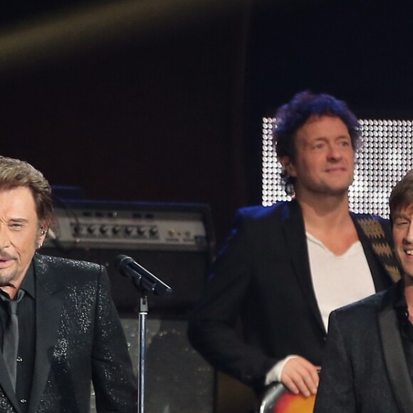 Exclusif - Eddy Mitchell, Johnny Hallyday et Thomas Dutronc en Backstage de l'enregistrement de l'émission Spécial Johnny Hallyday, "Johnny, la soirée événement", qui sera diffusée sur TF1 en prime-time le 20 décembre 2014