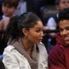 American model Chanel Iman sits courtside with New York Giants wide receiver Sterling Shepard during the fourth quarter between the Brooklyn Nets and the New Orleans Pelicans at Barclays Center in New York City, NY, USA, on January 12, 2017. Photo by USA TODAY Sports/DDP USA/ABACAPRESS.COM13/01/2017 - New York City