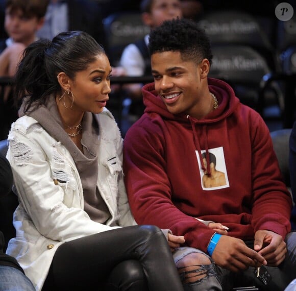 American model Chanel Iman sits courtside with New York Giants wide receiver Sterling Shepard during the fourth quarter between the Brooklyn Nets and the New Orleans Pelicans at Barclays Center in New York City, NY, USA, on January 12, 2017. Photo by USA TODAY Sports/DDP USA/ABACAPRESS.COM13/01/2017 - New York City