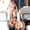 Véronique Zidane en vacances avec ses fils, Enzo, Luca, et Elyaz à bord d'un yatch à Ibiza le 9 juillet 2016.