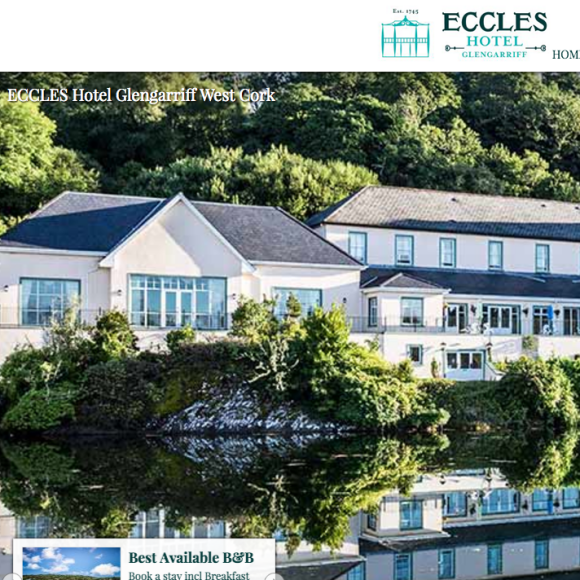 Capture d'écran de la page d'accueil du site de l'Eccles Hotel à Glengarriff, en Irlande, où Pippa Middleton et James Matthews ont été hébergés lors du mariage d'amis le 1er juillet 2017.