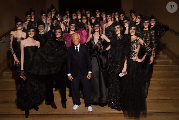 Giorgio Armani et ses modèles - Défilé de mode "Giorgio Armani Privé" Haute-Couture automne-hiver 2017/2018 au Palais de Chaillot à Paris, France, le 4 juillet 2017.