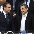 Le président Emmanuel Macron, Anne Hidalgo et Nicolas Sarkozy - Finale de la coupe de France de football entre le PSG et Angers au Stade de France, le 27 mai 2017.