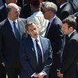 Pierre Moscovici, Nicolas Sarkozy et Emmanuel Macron lors de la cérémonie d'hommage national à Michel Rocard dans la cour d'honneur de l'Hôtel National des Invalides à Paris, le 7 juillet 2016. © Lionel Urman/Bestimage