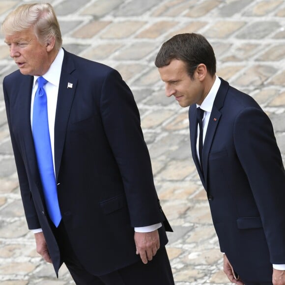 Cérémonie d'accueil du président Donald Trump par Emmanuel Macron, président de la République, à l'Hôtel National des Invalides à Paris le 13 juillet 2017. © Pierre Perusseau / Bestimage French