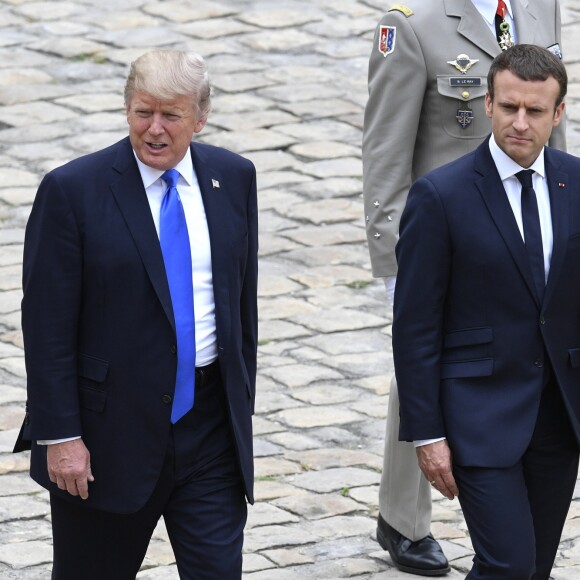 Cérémonie d'accueil du président Donald Trump par Emmanuel Macron, président de la République, à l'Hôtel National des Invalides à Paris le 13 juillet 2017. © Pierre Perusseau / Bestimage French