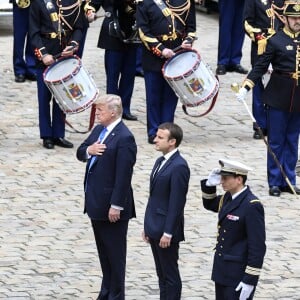 Cérémonie d'accueil du président Donald Trump par Emmanuel Macron, président de la République, à l'Hôtel National des Invalides à Paris le 13 juillet 2017. © Pierre Perusseau / Bestimage French