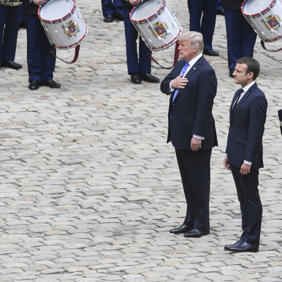Cérémonie d'accueil du président Donald Trump par Emmanuel Macron, président de la République, à l'Hôtel National des Invalides à Paris le 13 juillet 2017. © Pierre Perusseau / Bestimage French