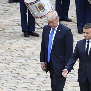 Cérémonie d'accueil du président Donald Trump par Emmanuel Macron, président de la République, à l'Hôtel National des Invalides à Paris le 13 juillet 2017. © Pierre Perusseau / Bestimage French