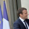Le président des Etats-Unis Donald Trump et le président Emmanuel Macron arrivent ensemble au palais de l'Elysée dans la voiture de Donald Trump à Paris pour un entretien en tête-à-tête. Le 13 juillet 2017 © Veeren / Bestimage