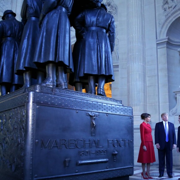 Le président de la République Emmanuel Macron, sa femme Brigitte Trogneux, le président des Etats-Unis Donald Trump et sa femme Melania Trump lors de la cérémonie d'accueil du président des Etats-Unis à l'Hôtel National des Invalides à Paris le 13 juillet 2017. © Dominique Jacovides/Bestimage