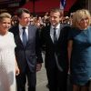 Le maire de Nice, Christian Estrosi, sa femme Laura Tenoudji (enceinte), le président de la République Emmanuel Macron, sa femme Brigitte Macron (Trogneux) - Le président de la République est reçu par l'hôtel de ville de Nice pour un entretien avant la cérémonie d'hommage aux victimes de l'attentat du 14 juillet 2016 à Nice, le 14 juillet 2017. © Cyril Moreau/Bestimage  French President is received by Mayor of Nice to meeting at the city hall before thecCommemorative ceremony marking the first anniversary of the jihadist truck attack which killed 86 people in Nice, southern France, on Bastille Day, on July 14, 2017.14/07/2017 - Nice
