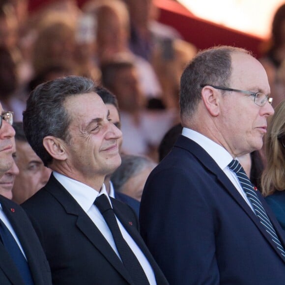 Nicolas Sarkozy, le prince Albert II de Monaco, Brigitte Macron (Trogneux) lors de la cérémonie d'hommage aux victimes de l'attentat du 14 juillet 2016 à Nice, le 14 juillet 2017. © Cyril Moreau/Bestimage  Commemorative ceremony marking the first anniversary of the jihadist truck attack which killed 86 people in Nice, southern France, on Bastille Day, on July 14, 2017.14/07/2017 - Nice