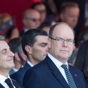 François Hollande, Nicolas Sarkozy, le prince Albert II de Monaco, Brigitte Macron (Trogneux) lors de la cérémonie d'hommage aux victimes de l'attentat du 14 juillet 2016 à Nice, le 14 juillet 2017. © Cyril Moreau/Bestimage  Commemorative ceremony marking the first anniversary of the jihadist truck attack which killed 86 people in Nice, southern France, on Bastille Day, on July 14, 2017.14/07/2017 - Nice