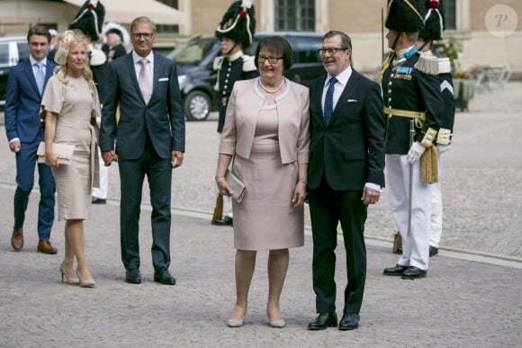 Anna Westling Söderström, son mari Mikael Söderström, Ewa Westling, son mari Olle Westling assistent à une messe à l'occasion du 40ème anniversaire de la princesse Victoria de Suède au palais Royal de Stockholm en Suède, le 14 juillet 2017