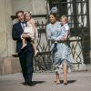 La princesse Madeleine de Suède et son mari, Christopher O'Neill en compagnie de leurs enfants, la princesse Leonore et le prince Nicolas assistent à une messe à l'occasion du 40ème anniversaire de la princesse Victoria de Suède au palais Royal de Stockholm en Suède, le 14 juillet 2017