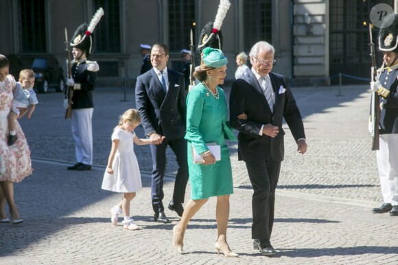 La princesse Victoria de Suède fête son 40ème anniversaire en assistant à une messe en compagnie de son mari, le prince Daniel et de leurs enfants, la princesse Estelle et le prince Oscar, le roi Carl XVI Gustaf et la reine Silvia de Suède au palais Royal de Stockholm en Suède, le 14 juillet 2017.