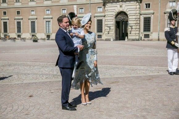 PLa princesse Madeleine de Suède et son mari, Christopher O'Neill en compagnie de leur fils t le prince Nicolas assistent à une messe à l'occasion du 40ème anniversaire de la princesse Victoria de Suède au palais Royal de Stockholm en Suède, le 14 juillet 2017