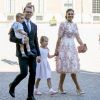 La princesse Victoria de Suède fête son 40ème anniversaire en assistant à une messe en compagnie de son mari, le prince Daniel et de leurs enfants, la princesse Estelle et le prince Oscar au palais Royal de Stockholm en Suède, le 14 juillet 2017