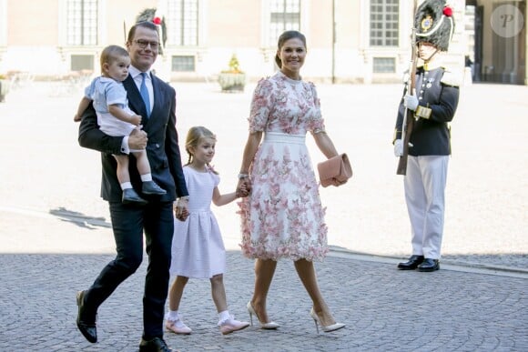 La princesse Victoria de Suède fête son 40ème anniversaire en assistant à une messe en compagnie de son mari, le prince Daniel et de leurs enfants, la princesse Estelle et le prince Oscar au palais Royal de Stockholm en Suède, le 14 juillet 2017