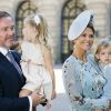 La princesse Madeleine de Suède et son mari, Christopher O'Neill en compagnie de leurs enfants, la princesse Leonore et le prince Nicolas assistent à une messe à l'occasion du 40ème anniversaire de la princesse Victoria de Suède au palais Royal de Stockholm en Suède, le 14 juillet 2017