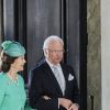 Le roi Carl XVI Gustaf et la reine Silvia de Suède assistent à une messe à l'occasion du 40ème anniversaire de la Princesse Victoria de Suède au palais Royal de Stockholm en Suède, le 14 juillet 2017