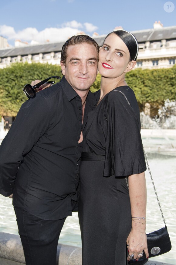 Ludovic Chancel (fils de Sheila) et sa fiancée Sylvie Ortega Munos - Présentation Petit Bateau x Marie-Agnès Gillot dans le bassin du jardin du Palais Royal à Paris, France, le 3 juillet 2017.