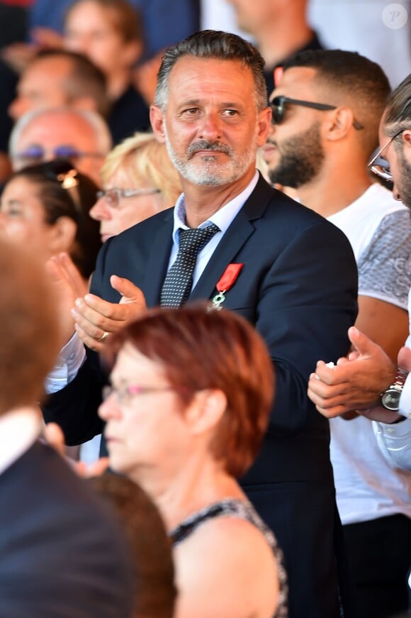 Franck Terrier (qui était sur son scooter le soir de l'attentat et avait tenté d'arrêter le camion) lors de la cérémonie d'hommage aux victimes de l'attentat du 14 juillet 2016 à Nice, le 14 juillet 2017. © Bruno Bébert/Bestimage