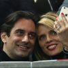 Sylvie Tellier et son compagnon Laurent au match de football France - Russie au Stade de France à Saint-Denis le 29 mars 2016. © Cyril Moreau/Bestimage