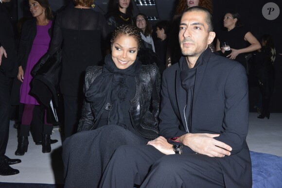 Janet Jackson et son petit-ami Wissam Al Mana au defile Sergio Rossi pendant la fashion week de Milan pret-a-porter Automne-Hiver 2013/2014, le 21 fevrier 2013.