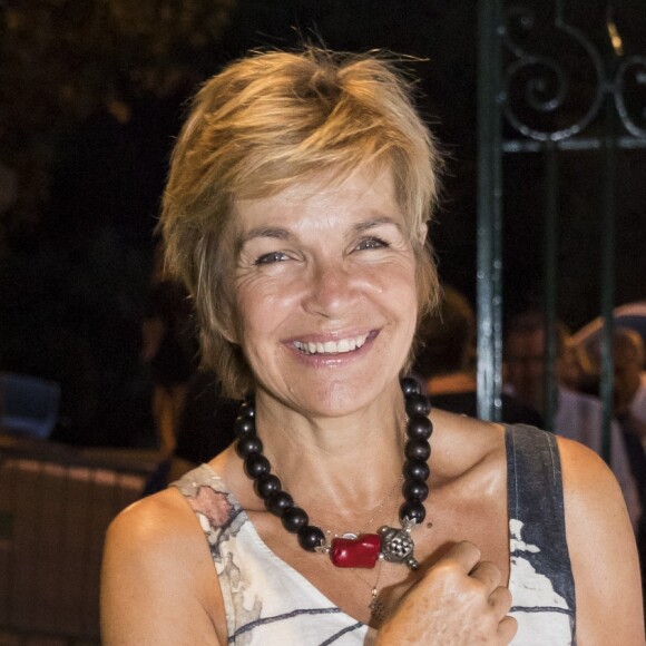 Exclusif - Véronique Jannot - Michel Drucker sur scène pour son one man show "Seul...avec vous" lors du Festival de Ramatuelle le 4 aout 2017. © Cyril Bruneau / Festival de Ramatuelle / Bestimage
