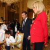 Le président français Emmanuel Macron et sa femme la première dame Brigitte Macron ont reçu une dizaine de jeunes atteints d'autisme lors du lancement de la concertation autour du 4ème plan autisme au palais de l'Elysée à Paris, France, le 6 juillet 2017. © Sébastien Valiela/Bestimage