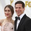 Andy Samberg et sa femme Joanna Newsom à la 67ème cérémonie des Emmy Awards au Microsoft Theatre à Los Angeles, le 20 septembre 2015