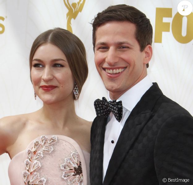 Andy Samberg et sa femme Joanna Newsom à la 67ème cérémonie des Emmy Awards au Microsoft Theatre à Los Angeles, le 20 septembre 2015