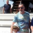 Elton John et son mari David Furnish quittent le club 55 à Saint-Tropez le 12 août 2016. Ils sont avec leurs enfants Elijah et Zachary.