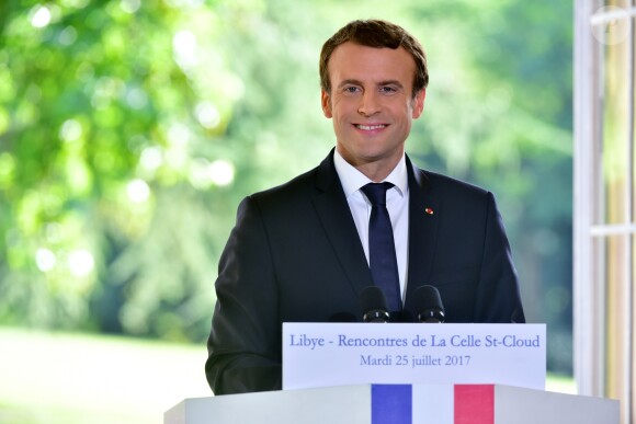 Emmanuel Macron - Le président Emmanuel Macron rencontre le président du Conseil présidentiel libyen, le commandant de l'armée nationale libyenne et le représentant des Nations-Unies pour la Libye pour mener des consultations afin de contribuer à une sortie de crise en Lybie, le 25 juillet 2017. © Giancarlo Gorassini/Bestimage