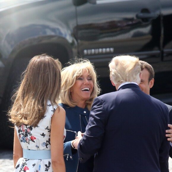 Melania Trump, son mari le président des Etats-Unis Donald Trump, le président de la République Emmanuel Macron, sa femme Brigitte Macron (Trogneux) lors du défilé du 14 juillet (fête nationale), place de la Concorde, à Paris, le 14 juillet 2017, avec comme invité d'honneur le président des Etats-Unis. © Dominique Jacovides/Sébastien Valiela/Bestimage