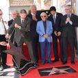 Kevin de Leon, Peter Bogdanovich et Charles Aznavour lors de la remise de son étoile sur le Hollywood Walk of Fame à Los Angeles, le 24 août 2017. © Chris Delmas/Bestimage