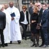 Pascal Desprez avec ses enfants - Obsèques de Mireille Darc en l'église Saint-Sulpice à Paris. Le 1er septembre 2017