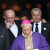 Monseigneur Di Falco, Pascal Desprez et Alain Delon - Sorties des obsèques de Mireille Darc en l'église Saint-Sulpice à Paris. Le 1er septembre 2017