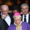 Monseigneur Di Falco, Pascal Desprez et Alain Delon - Sorties des obsèques de Mireille Darc en l'église Saint-Sulpice à Paris. Le 1er septembre 2017