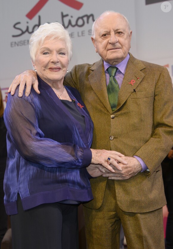 Line Renaud et Pierre Bergé - Soirée de lancement de la campagne 2014 du Sidaction au Musée du Quai Branly à Paris, le 10 mars 2014.