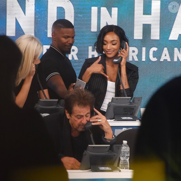 Jamie Foxx, Jourdan Dunn, Al Pacino au téléthon Hand in Hand organisé au profit des victimes des ouragans Harvey et Irma le 12 septembre 2017