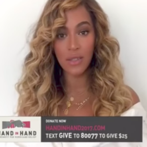Beyoncé mobilisée pour le téléthon Hand in Hand organisé au profit des victimes des ouragans Harvey et Irma le 12 septembre 2017